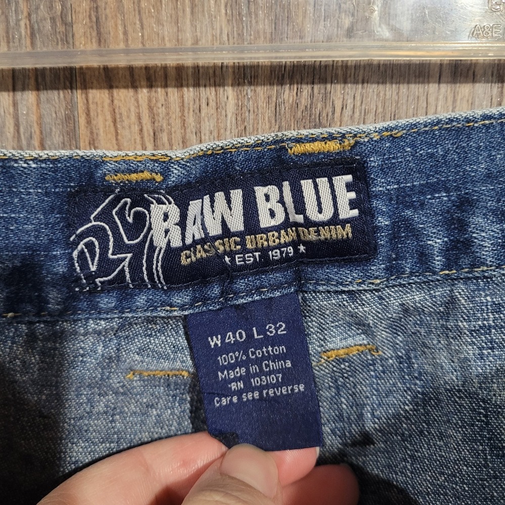 Vintage Y2K RAW BLUE Wide Leg Baggy Jeans 40x32 Paint Grunge Skater Streetwear - Picture 11 of 13
